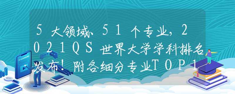 5大领域、51个专业，2021QS世界大学学科排名发布！附各细分专业TOP10名单！
