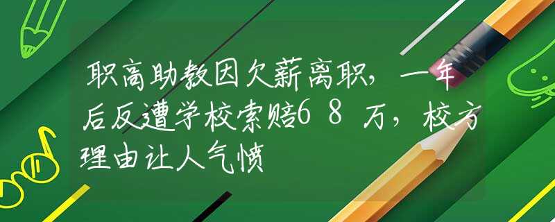 职高助教因欠薪离职，一年后反遭学校索赔68万，校方理由让人气愤