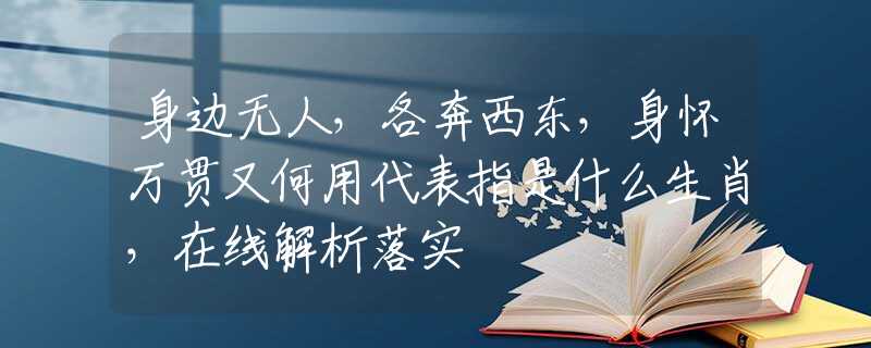 身边无人，各奔西东，身怀万贯又何用代表指是什么生肖，在线解析落实