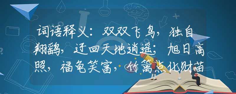 词语释义：双双飞鸟，独自翔鹞，迂回天地逍遥；旭日高照，福龟笑富，竹篱点化财苗。代表是指什么生肖，刚刚揭晓解释落实