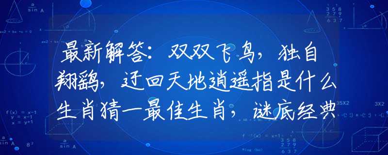 最新解答：双双飞鸟，独自翔鹞，迂回天地逍遥指是什么生肖猜一最佳生肖，谜底经典分析解释