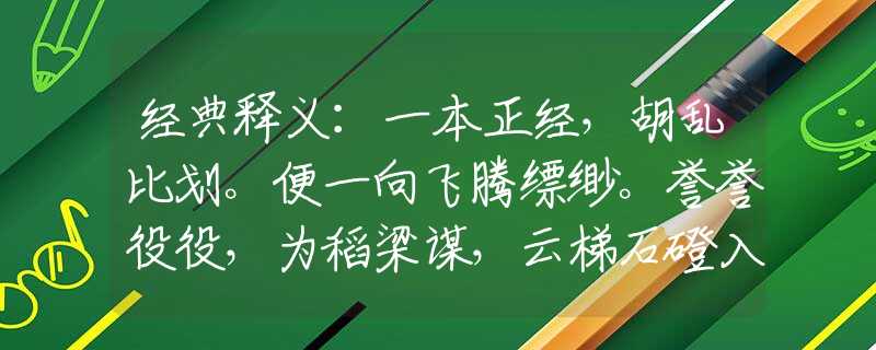 经典释义：一本正经，胡乱比划。便一向飞腾缥缈。誉誉役役，为稻梁谋，云梯石磴入杳冥。打一最佳生肖是什么生肖，经典解答落实