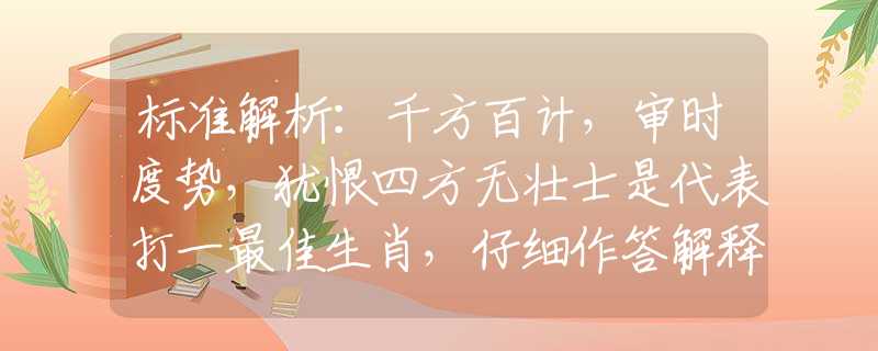 标准解析：千方百计，审时度势，犹恨四方无壮士是代表打一最佳生肖，仔细作答解释落实