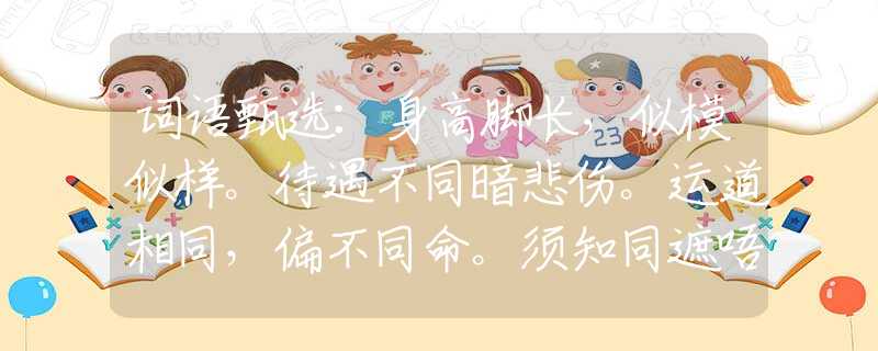 词语甄选：身高脚长，似模似样。待遇不同暗悲伤。运道相同，偏不同命。须知同遮唔同柄。指是代表什么生肖，释义经典剖析解释
