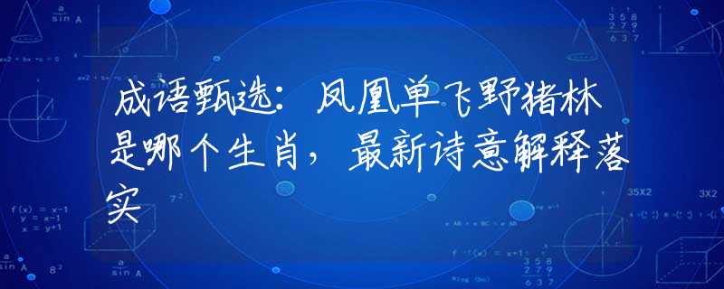 成语甄选：凤凰单飞野猪林是哪个生肖，最新诗意解释落实