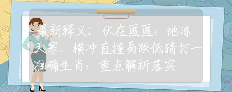 最新释义：伏在匿匿，地冻天寒。横冲直撞易跌低猜打一准确生肖，重点解析落实