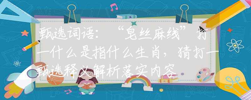 甄选词语：“皂丝麻线”打一什么是指什么生肖，猜打一甄选释义解析落实内容