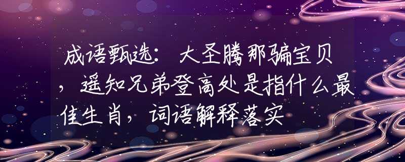 成语甄选：大圣腾那骗宝贝，遥知兄弟登高处是指什么最佳生肖，词语解释落实