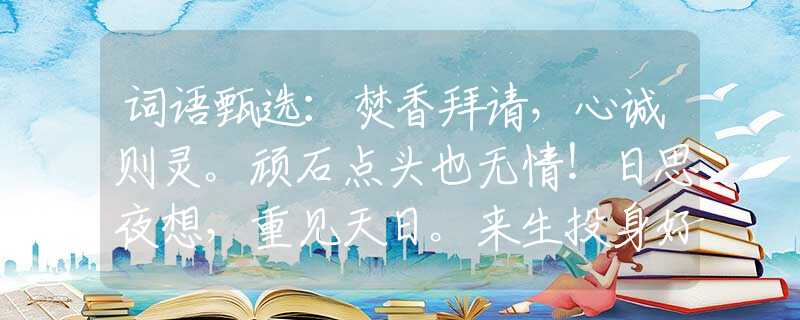 词语甄选：焚香拜请，心诚则灵。顽石点头也无情！日思夜想，重见天日。来生投身好人家。代表什么生肖，词语释义落实