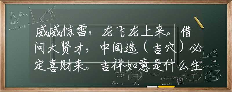 威威惊雷，龙飞龙上来。借问大贤才，中间选（吉穴）必定喜财来。吉祥如意是什么生肖，释义做大家解释