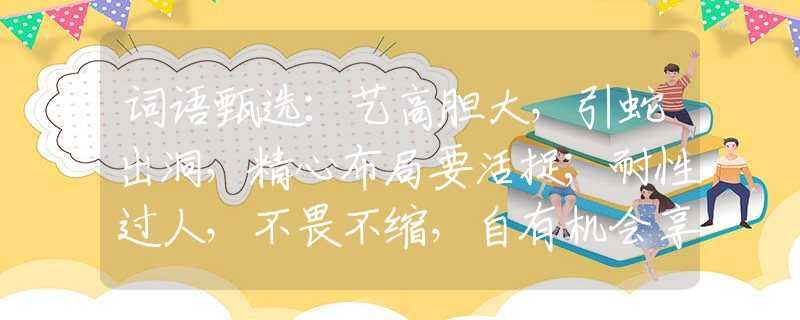 词语甄选：艺高胆大，引蛇出洞，精心布局要活捉；耐性过人，不畏不缩，自有机会享幸福。打一最佳生肖是指什么生肖，重点解析落实