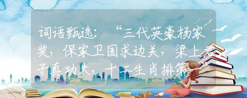 词语甄选：“三代英豪杨家奖，保家卫国求边关，梁上君子真功夫，十二生肖排第一”是什么生肖，打一准确最佳生肖诗词文化阐述解答落实