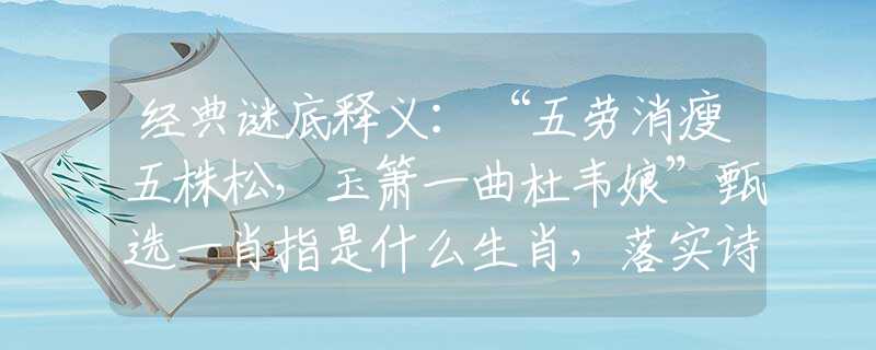 经典谜底释义：“五劳消瘦五株松，玉箫一曲杜韦娘”甄选一肖指是什么生肖，落实诗句解析