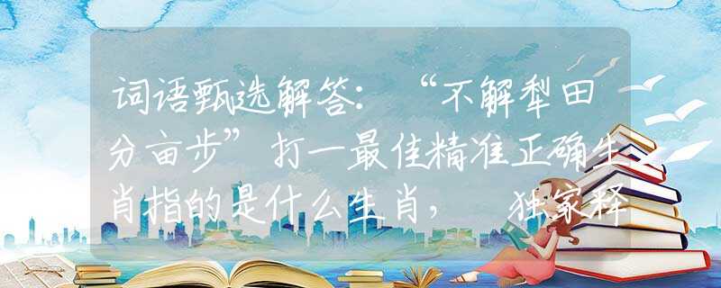 词语甄选解答：“不解犁田分亩步”打一最佳精准正确生肖指的是什么生肖， 独家释义深入探究解释