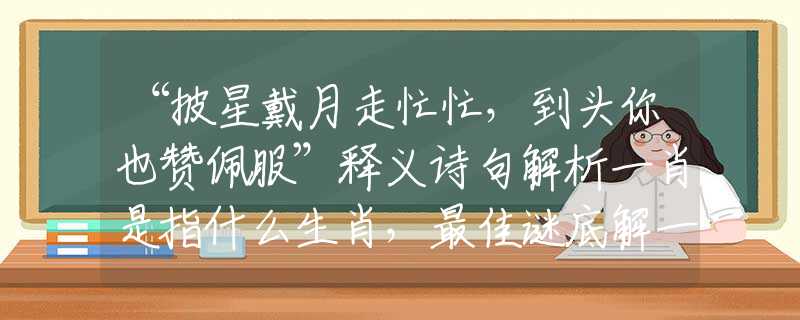“披星戴月走忙忙，到头你也赞佩服”释义诗句解析一肖是指什么生肖，最佳谜底解一释义