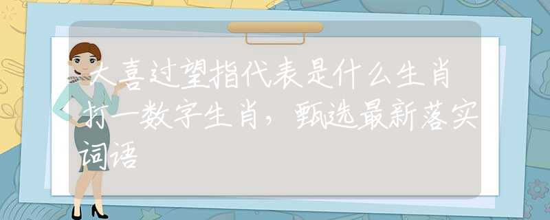 大喜过望指代表是什么生肖打一数字生肖，甄选最新落实词语