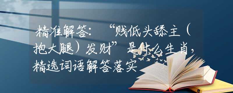 精准解答：“贱低头舔主（抱大腿）发财”是什么生肖，精选词语解答落实