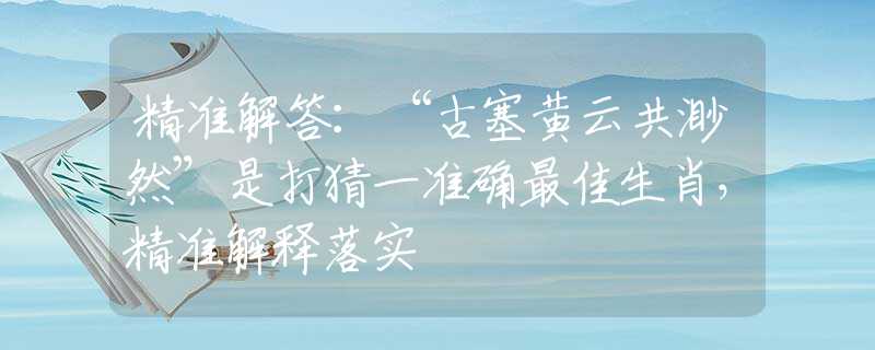 精准解答：“古塞黄云共渺然”是打猜一准确最佳生肖，精准解释落实