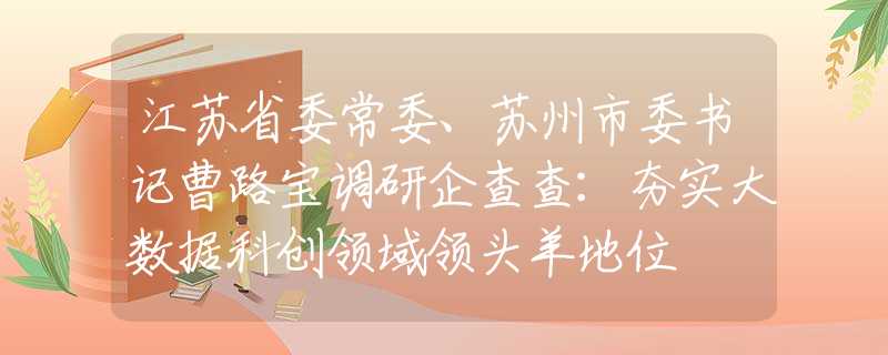 江苏省委常委、苏州市委书记曹路宝调研企查查：夯实大数据科创领域领头羊地位