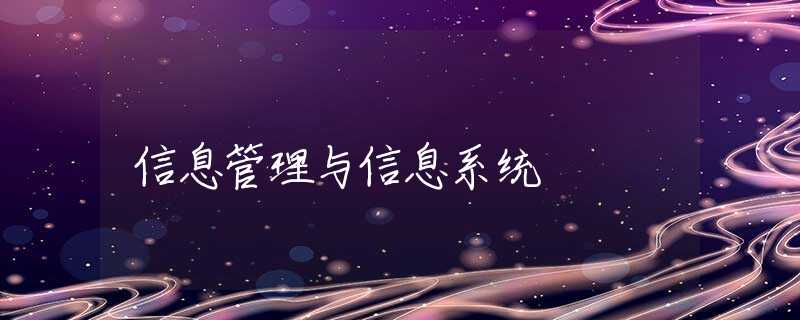 信息管理与信息系统 信息管理与信息系统